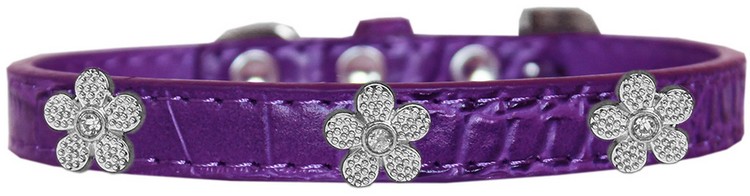 Silver Flower Widget Croc Dog Collar Purple Size 12